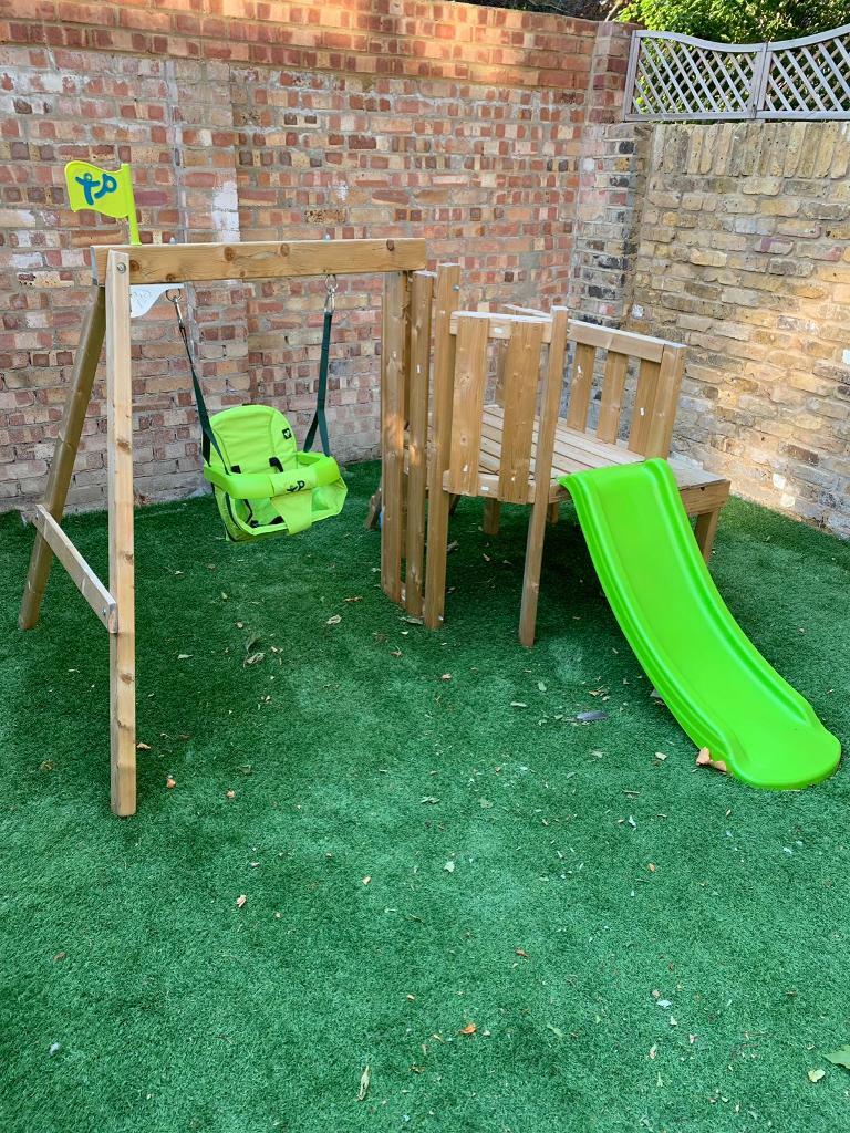 tp forest toddler wooden swing set & slide